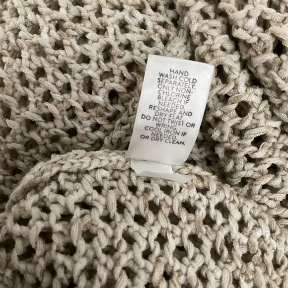 J.Jill‎ Crochet Open Knit Beachy Cardigan Cover Up Fringe Hooded Beige Sz XS - Picture 6 of 6